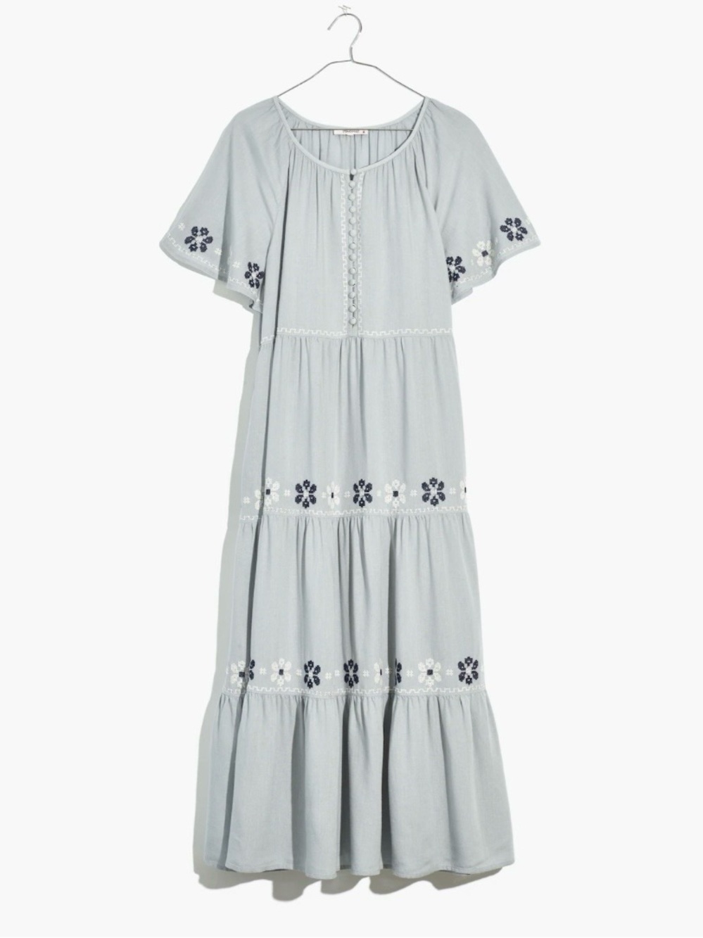 Madewell NWT Embroidered Flutter-Sleeve Tiered Midi Dress M Medium Gray - Picture 1 of 8